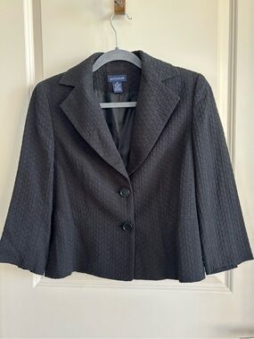 Ann Taylor jet Black Woven Textured Two-Button Blazer